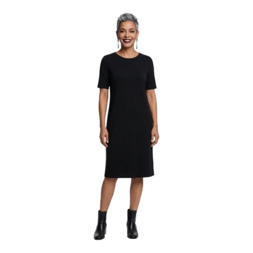 Exclusively Misook Black 1/2 Sleeve Scoop Neck Career Dress